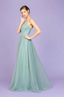 Eureka 9902 Appliqued Bodice Long Dress Soft Mesh Corset Back(Appliqued Bodice Long Prom Dress Sage Green) -Discount Dress Shops 9902 eureka sage green side c1f5cd1e e942 4eb2 b399 5a8a794fa034