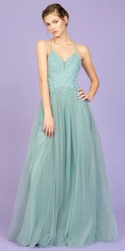 Eureka 9902 Appliqued Bodice Long Dress Soft Mesh Corset Back(Appliqued Bodice Long Prom Dress Sage Green) -Discount Dress Shops 9902 eureka sage green a18dfb44 9e17 4eef 82e3 bdba4b65164b