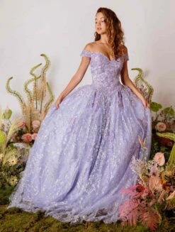 Eureka 9909 Off-Shoulder Ball Gown Lace-Up Back(Off Shoulder Rose Gold Prom Ball Gown Lace Up Back) 21 Eureka 9909 Off-Shoulder Ball Gown Lace-Up Back(Off Shoulder Rose Gold Prom Ball Gown Lace Up Back) -Discount Dress Shops 9909Lilac 5
