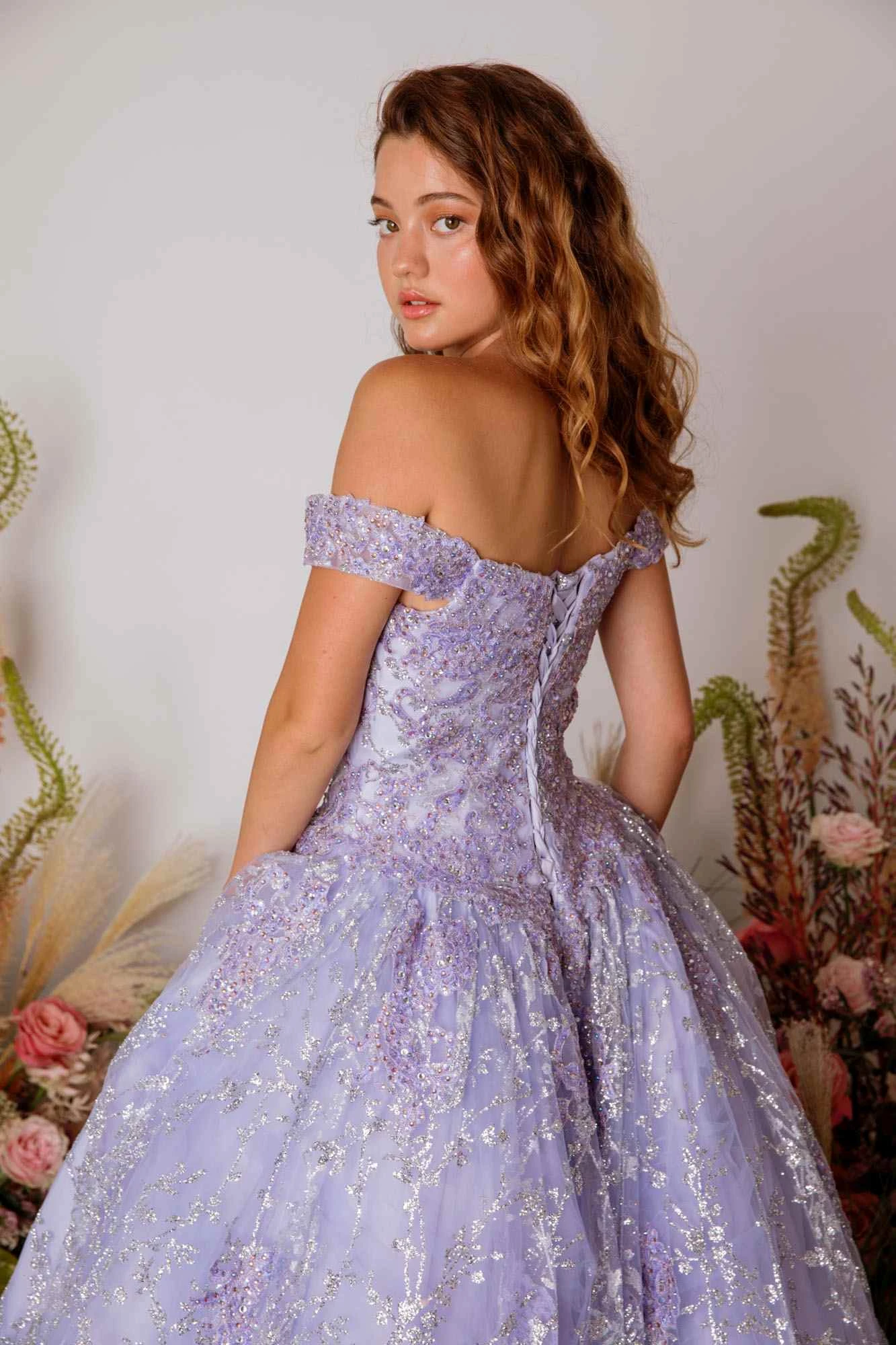 Eureka 9909 Off-Shoulder Ball Gown Lace-Up Back(Off Shoulder Rose Gold Prom Ball Gown Lace Up Back) 7 Eureka 9909 Off-Shoulder Ball Gown Lace-Up Back(Off Shoulder Rose Gold Prom Ball Gown Lace Up Back) - Image 7