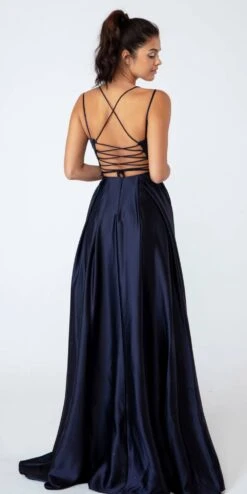 Eureka 9925 Floor Length Satin A-Line Dress With Pockets(Eureka 9925 Floor Length Satin A Line Dress With Pockets) -Discount Dress Shops 9925Navy 1