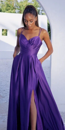 Eureka 9925 Floor Length Satin A-Line Dress With Pockets(Eureka 9925 Floor Length Satin A Line Dress With Pockets) -Discount Dress Shops 9925 eureka purple