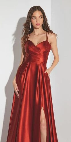 Eureka 9925 Floor Length Satin A-Line Dress With Pockets(Eureka 9925 Floor Length Satin A Line Dress With Pockets) -Discount Dress Shops 9925 terracota