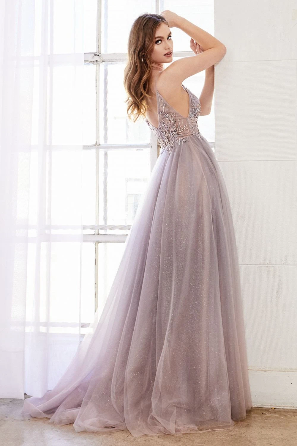Andrea & Leo A0850 Appliqued Long Dress Sheer-Midriff(Blush Mauve Appliqued Long Prom Dress With Sheer Midriff) 3 Andrea & Leo A0850 Appliqued Long Dress Sheer-Midriff(Blush Mauve Appliqued Long Prom Dress With Sheer Midriff) - Image 3