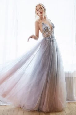 Andrea & Leo A0850 Appliqued Long Dress Sheer-Midriff(Blush Mauve Appliqued Long Prom Dress With Sheer Midriff) 18 Andrea & Leo A0850 Appliqued Long Dress Sheer-Midriff(Blush Mauve Appliqued Long Prom Dress With Sheer Midriff) -Discount Dress Shops A0850 andrea and leo smokey blue gallery side