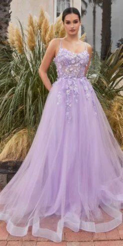Andrea & Leo A1142 Floor Length Floral Applique A-Line Tulle Gown(Andrea Leo A1142 Floor Length Floral Applique A Line Tulle Gown)