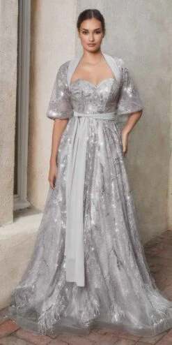 Andrea & Leo A1174 Shimmer Leaf Motif Ball Gown With Matching Shawl(Andrea Leo A1174 Shimmer Leaf Motif Ball Gown With Matching Shawl)