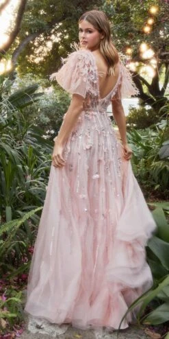 Andrea & Leo A1176 Floor Length Petal Embellished Ruffle Sleeve A-Line Gown(Andrea Leo A1176 Floor Length Petal Embellished Ruffle Sleeve A Line Gown) -Discount Dress Shops A1176 2