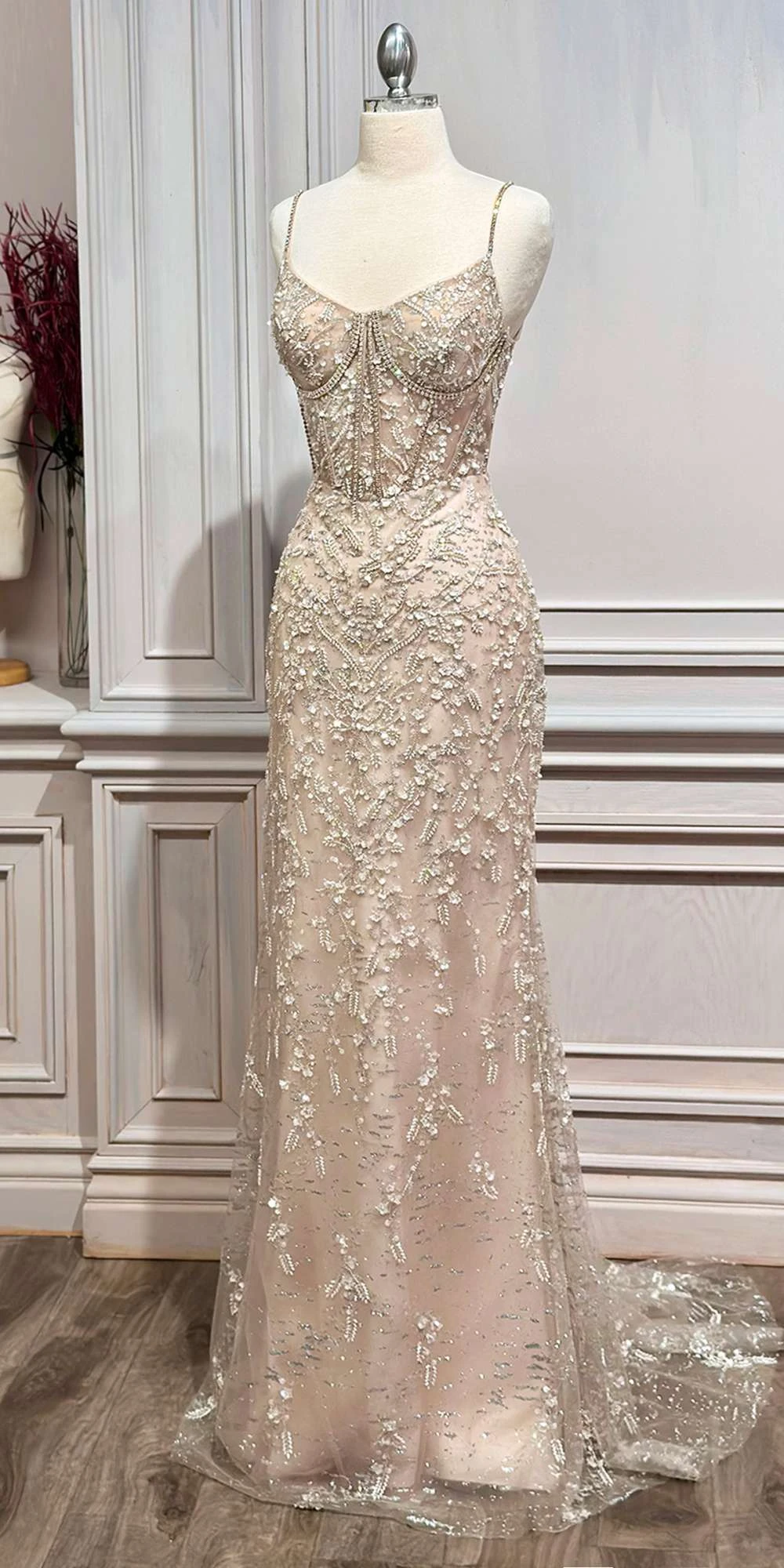 Andrea & Leo A1186 Floor Length Fitted Embellished Nude Gown(Andrea Leo A1186 Floor Length Fitted Embellished Nude Gown) 4 Andrea & Leo A1186 Floor Length Fitted Embellished Nude Gown(Andrea Leo A1186 Floor Length Fitted Embellished Nude Gown) - Image 4