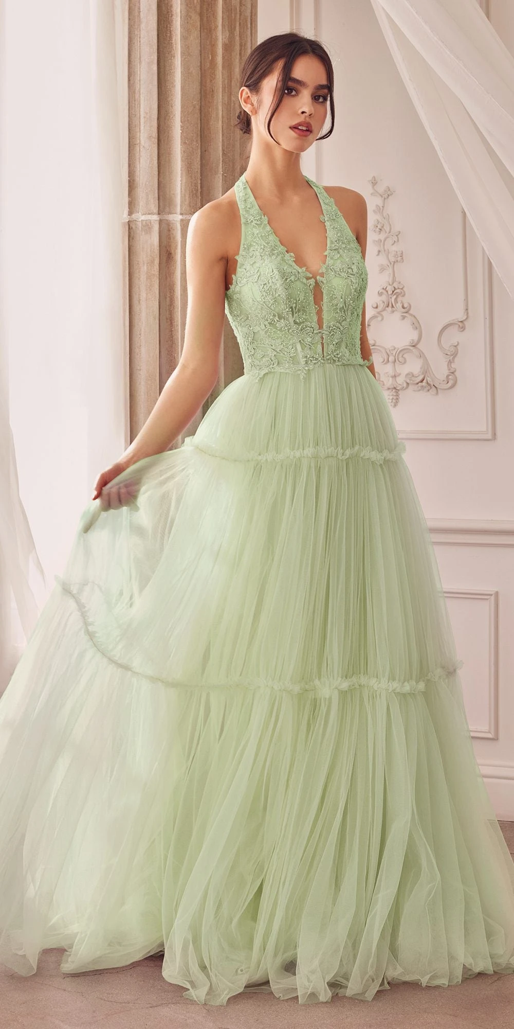 Andrea & Leo A1206 Long A-Line Garden Lace Halter Gown With Tier Skirt(Andrea Leo A1206 Long A Line Garden Lace Halter Gown With Tier Skirt) 6 Andrea & Leo A1206 Long A-Line Garden Lace Halter Gown With Tier Skirt(Andrea Leo A1206 Long A Line Garden Lace Halter Gown With Tier Skirt) - Image 6