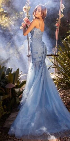 Andrea & Leo A1232 Long Fit And Flare Glitter Tulle Trumpet Gown(Andrea Leo A1232 Long Fit And Flare Glitter Tulle Trumpet Gown) -Discount Dress Shops A1232 parisblue 2