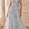 Andrea & Leo A1246 Long Off The Shoulder Floral Applique Tulle Ball Gown(Andrea Leo A1246 Long Off The Shoulder Floral Applique Tulle Ball Gown)