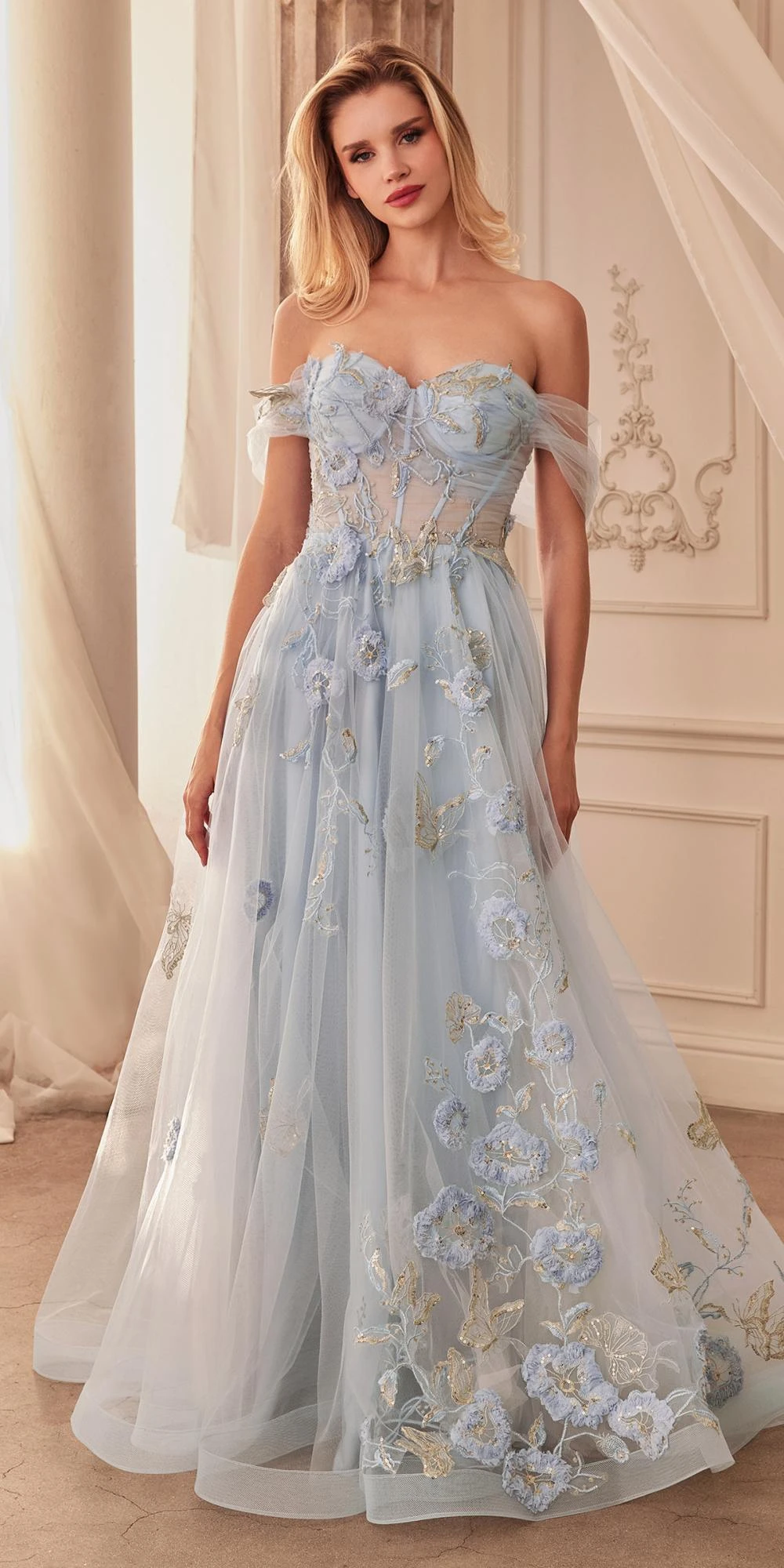 Andrea & Leo A1246 Long Off The Shoulder Floral Applique Tulle Ball Gown(Andrea Leo A1246 Long Off The Shoulder Floral Applique Tulle Ball Gown) 1 Andrea & Leo A1246 Long Off The Shoulder Floral Applique Tulle Ball Gown(Andrea Leo A1246 Long Off The Shoulder Floral Applique Tulle Ball Gown)