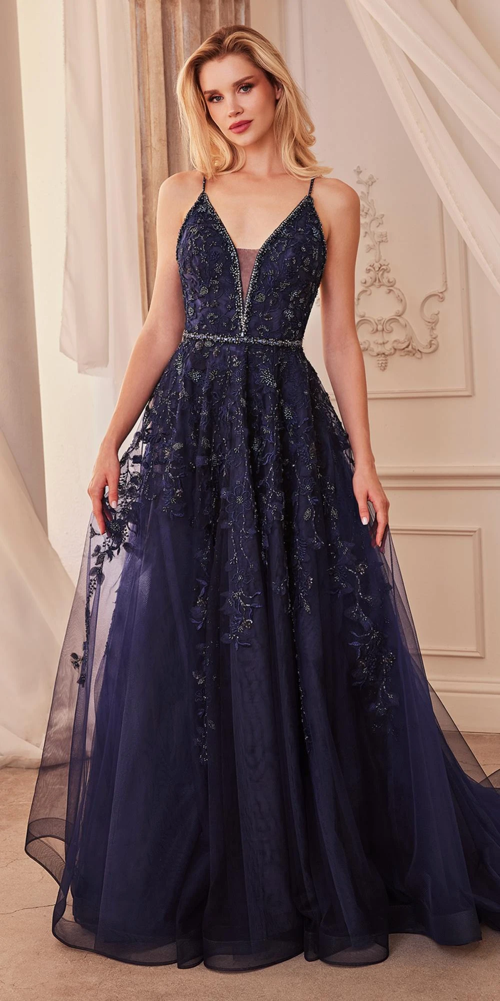 Andrea & Leo A1251 Long V-Neckline Lace Applique A-Line Ball Gown(Andrea Leo A1251 Long V Neckline Lace Applique A Line Ball Gown) 1 Andrea & Leo A1251 Long V-Neckline Lace Applique A-Line Ball Gown(Andrea Leo A1251 Long V Neckline Lace Applique A Line Ball Gown)