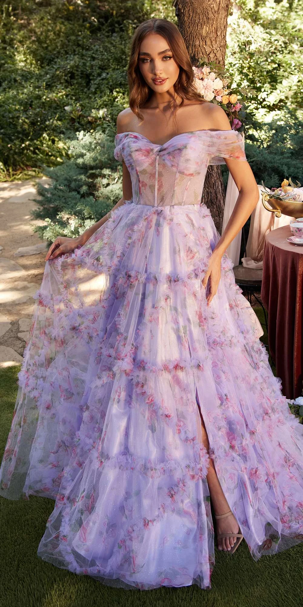 Andrea & Leo A1286 Long Off The Shoulder A-Line Floral Print Gown(Andrea Leo A1286 Long Off The Shoulder A Line Floral Print Gown) 1 Andrea & Leo A1286 Long Off The Shoulder A-Line Floral Print Gown(Andrea Leo A1286 Long Off The Shoulder A Line Floral Print Gown)