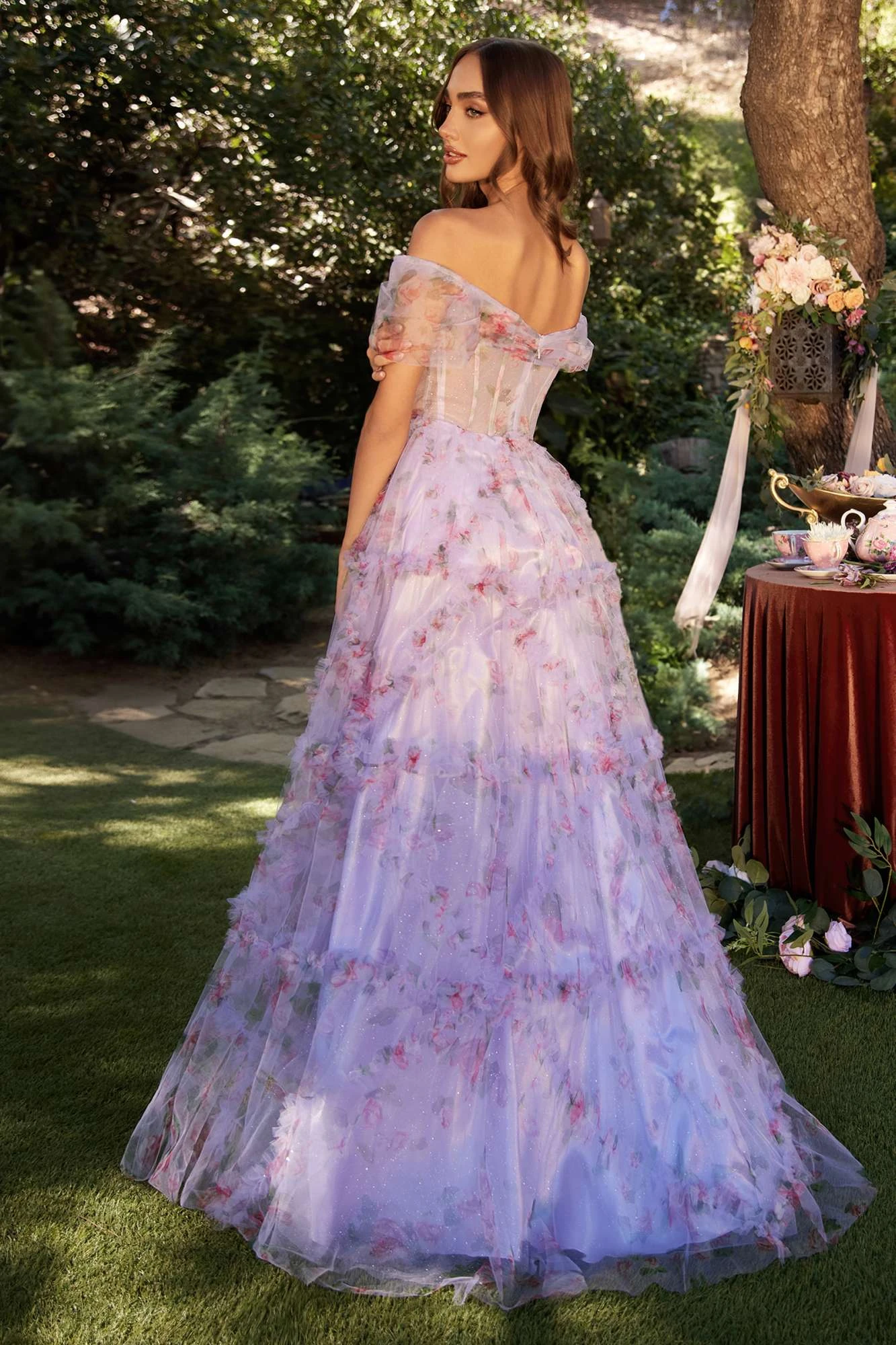 Andrea & Leo A1286 Long Off The Shoulder A-Line Floral Print Gown(Andrea Leo A1286 Long Off The Shoulder A Line Floral Print Gown) 2 Andrea & Leo A1286 Long Off The Shoulder A-Line Floral Print Gown(Andrea Leo A1286 Long Off The Shoulder A Line Floral Print Gown) - Image 2