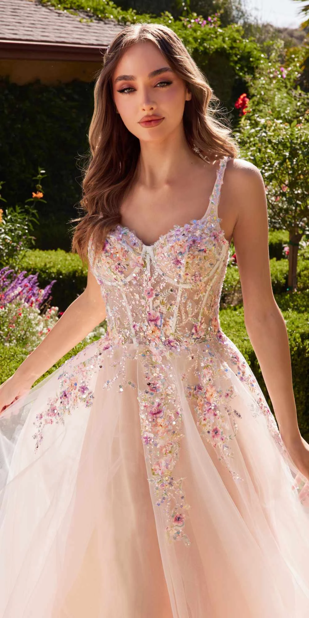 Andrea & Leo A1288 Long A-Line Dress Multicolored Floral Embellishments(Andrea Leo A1288 Long A Line Dress Multicolored Floral Embellishments) 3 Andrea & Leo A1288 Long A-Line Dress Multicolored Floral Embellishments(Andrea Leo A1288 Long A Line Dress Multicolored Floral Embellishments) - Image 3