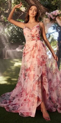 Andrea & Leo A1290 Long A-Line V-Neckline Floral Printed Gown(Andrea Leo A1290 Long A Line V Neckline Floral Printed Gown)