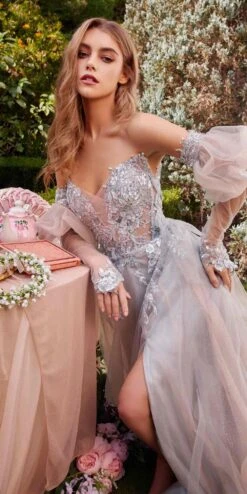 Andrea & Leo A1303 Long Strapless A-Line Glitter Tulle Gown(Andrea Leo A1303 Long Strapless A Line Glitter Tulle Gown) -Discount Dress Shops A1303 hazeblue 1