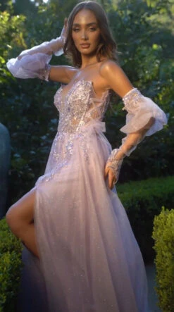 Andrea & Leo A1303 Long Strapless A-Line Glitter Tulle Gown(Andrea Leo A1303 Long Strapless A Line Glitter Tulle Gown) -Discount Dress Shops A1303 lavender