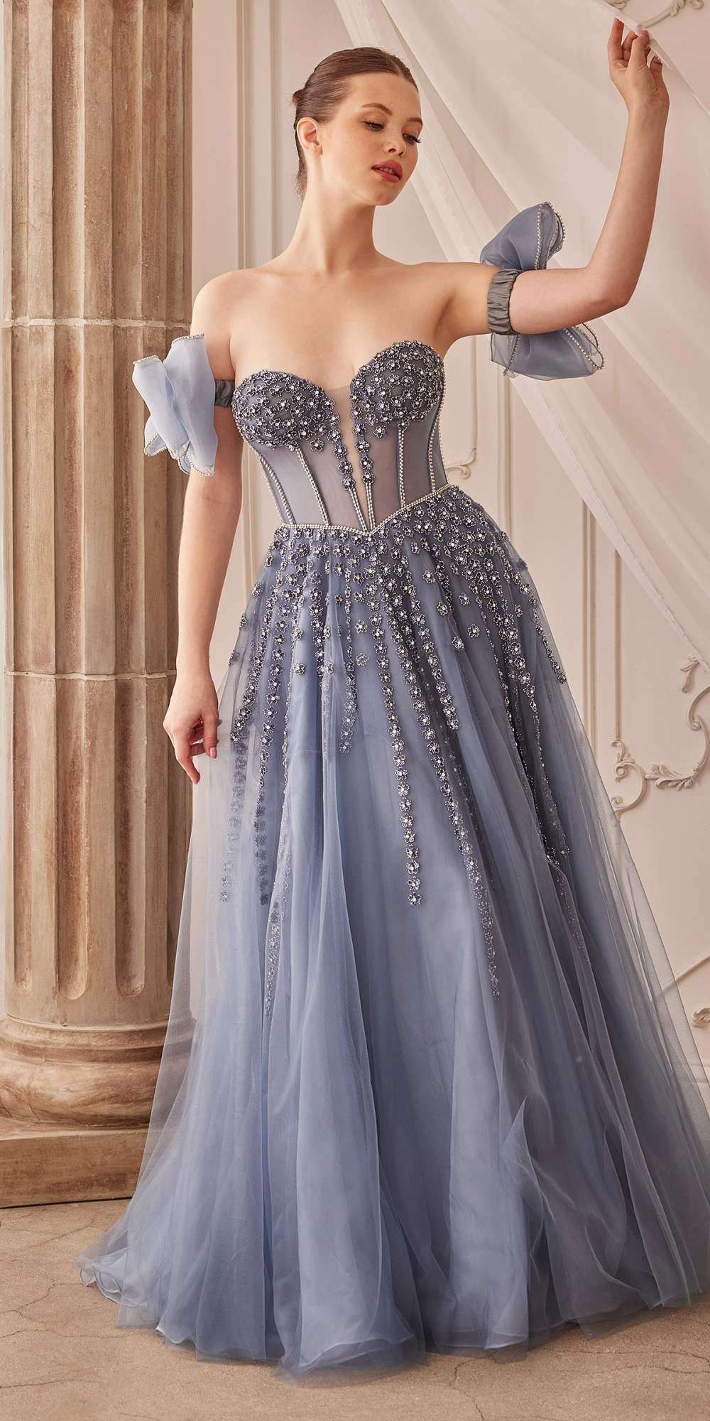 Andrea & Leo A1338 Long Strapless Beaded Gown With Bow Arm Bands(Andrea Leo A1338 Long Strapless Beaded Gown With Bow Arm Bands) 9 Andrea & Leo A1338 Long Strapless Beaded Gown With Bow Arm Bands(Andrea Leo A1338 Long Strapless Beaded Gown With Bow Arm Bands) - Image 9