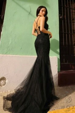 Nox Anabel A1376 Long Fitted Mermaid Gown Open Lace Up Back(Nox Anabel A1376 Long Fitted Mermaid Gown Open Lace Up Back) -Discount Dress Shops A1376BLACK 1