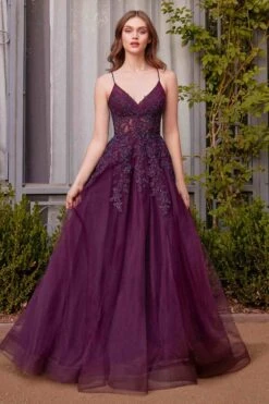 Andrea & Leo A1416 Dress A-Line Lace & Tulle Gown(Andrea Leo A1416 Dress A Line Lace Tulle Gown) 5 Andrea & Leo A1416 Dress A-Line Lace & Tulle Gown(Andrea Leo A1416 Dress A Line Lace Tulle Gown) -Discount Dress Shops A1416 ANDREA AND LEO EGGPLANT