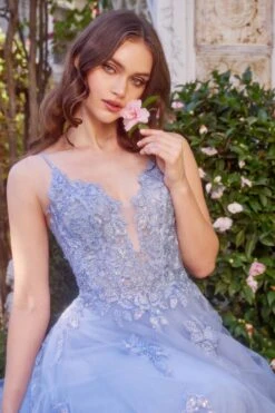 Andrea & Leo A1417 Dress Lace Appliqued A-Line Layered Tulle Gown(Andrea Leo A1417 Dress Lace Appliqued A Line Layered Tulle Gown) -Discount Dress Shops A1417 ANDREA AND LEO BLUE ZOOM