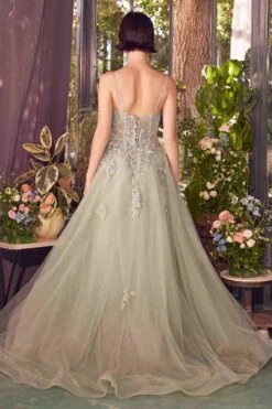 Andrea & Leo A1417 Dress Lace Appliqued A-Line Layered Tulle Gown(Andrea Leo A1417 Dress Lace Appliqued A Line Layered Tulle Gown) -Discount Dress Shops A1417 ANDREA AND LEO SAGE back
