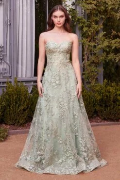 Andrea & Leo A1446 Dress Floral Lace Gown With A Cape(Andrea Leo A1446 Dress Floral Lace Gown With A Cape)