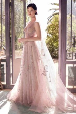 Andrea & Leo A1459 Dress Sun Moon And The Stars Embroidery Gown(Andrea Leo A1459 Dress Sun Moon And The Stars Embroidery Gown) -Discount Dress Shops A1459 NUDE 2