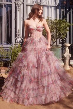Andrea & Leo A1463 Dress Print Ruffle Corset A-Line Prom Gown(Andrea Leo A1463 Dress Print Ruffle Corset A Line Prom Gown)