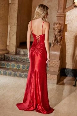 Nox Anabel A1590 Figure-Flattering Satin Prom Dress Front Slit(Nox Anabel A1590 Figure Flattering Satin Prom Dress Front Slit) -Discount Dress Shops A1590RED 3