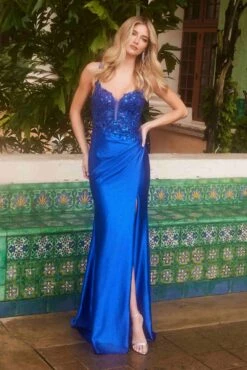 Nox Anabel A1590 Figure-Flattering Satin Prom Dress Front Slit(Nox Anabel A1590 Figure Flattering Satin Prom Dress Front Slit) -Discount Dress Shops A1590ROYALBLUE 5