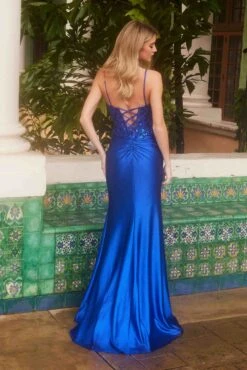 Nox Anabel A1590 Figure-Flattering Satin Prom Dress Front Slit(Nox Anabel A1590 Figure Flattering Satin Prom Dress Front Slit) -Discount Dress Shops A1590ROYALBLUE 8