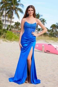 Nox Anabel A1596 Strapless Beaded Dress With Slit(Nox Anabel A1596 Strapless Beaded Dress With Slit) -Discount Dress Shops A1596ROYALBLUE 3