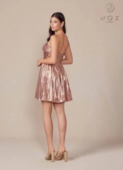Nox Anabel A825 Short Metallic A-Line Homecoming Dress(Nox Anabel A825 Short Metallic A Line Homecoming Dress) -Discount Dress Shops A825 rosegold back