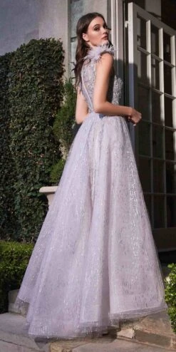 Cinderella Divine B704 Feathered Shoulder Tulle A-Line Ball Gown(Feathered Shoulder Tulle A Line Ball Gown By Cinderella Divine B704) -Discount Dress Shops B704 silver mauve 1