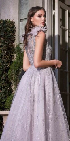 Cinderella Divine B704 Feathered Shoulder Tulle A-Line Ball Gown(Feathered Shoulder Tulle A Line Ball Gown By Cinderella Divine B704) -Discount Dress Shops B704 silver mauve 2