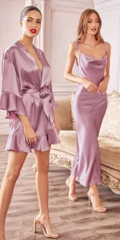 Cinderella Divine BD103 Satin Midi Length Dress High Side Split Cowl Neck(Slim Fit Emerald Green Satin Midi Length Dress High Side Split Cowl Neckline) -Discount Dress Shops BD103 cinderella divine mauve