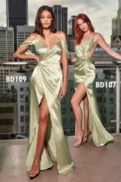Cinderella Divine BD109 Long Satin Cowl Back Wrap Dress(Long Satin Cowl Back Wrap Dress By Cinderella Divine Bd109) -Discount Dress Shops BD109 BD107 sage