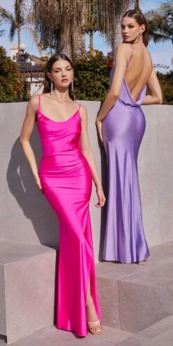 Ladivine BD7012 Long Fitted Stretch Satin Cowl Back(Ladivine Bd7012 Long Fitted Stretch Satin Cowl Back) -Discount Dress Shops BD7012 hotpink lavender
