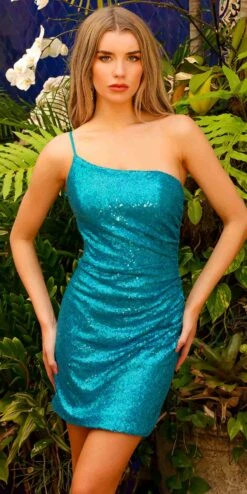 Amelia Couture BZ030S Fitted One Shoulder Mini Sequin Cocktail Dress(Amelia Couture Bz030s Fitted One Shoulder Mini Sequin Cocktail Dress)