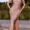 Ladivine BD4004 Long Draped Shoulder Sequin Fitted Dress(Ladivine Bd4004 Long Draped Shoulder Sequin Fitted Dress)