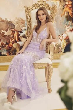 Nox Anabel C1195 Floor Length Fitted Sleeveless Floral Applique Gown(Nox Anabel C1195 Floor Length Fitted Sleeveless Floral Applique Gown) -Discount Dress Shops C1195 LILAC 4