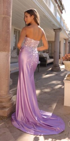 Nox Anabel C1346 Long Strapless Floral Applique Boned Satin Gown(Nox Anabel C1346 Long Strapless Floral Applique Boned Satin Gown) -Discount Dress Shops C1346LILAC9698 2