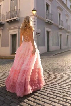 Nox Anabel C1420 Long Ombre Tiered Ruffled Skirt A-Line Slit Gown(Nox Anabel C1420 Long Ombre Tiered Ruffled Skirt A Line Slit Gown) -Discount Dress Shops C1420BLUSH 4