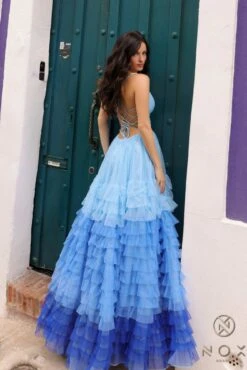 Nox Anabel C1420 Long Ombre Tiered Ruffled Skirt A-Line Slit Gown(Nox Anabel C1420 Long Ombre Tiered Ruffled Skirt A Line Slit Gown) -Discount Dress Shops C1420LIGHTBLUE 5