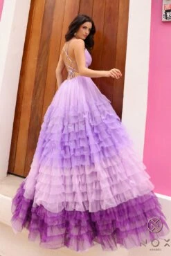 Nox Anabel C1420 Long Ombre Tiered Ruffled Skirt A-Line Slit Gown(Nox Anabel C1420 Long Ombre Tiered Ruffled Skirt A Line Slit Gown) -Discount Dress Shops C1420PURPLE 4