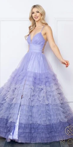 Nox Anabel C1420 Long Ombre Tiered Ruffled Skirt A-Line Slit Gown(Nox Anabel C1420 Long Ombre Tiered Ruffled Skirt A Line Slit Gown) -Discount Dress Shops C1420 PERIWINKLE 1